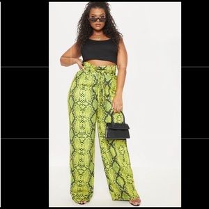 Plus Neon Yellow Snake Print Wide Leg Pants